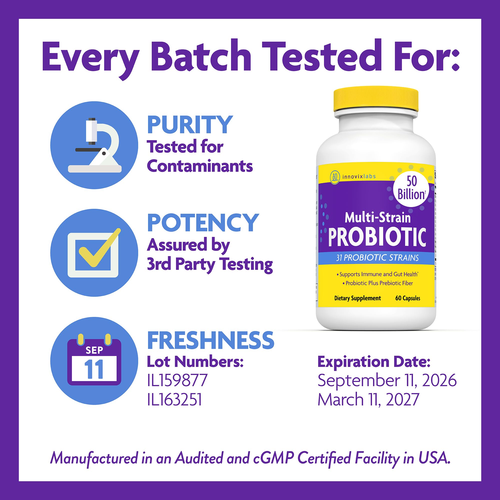 Tests Tiers d'InnovixLabs Probiotics, assurance qualité et sécurité.