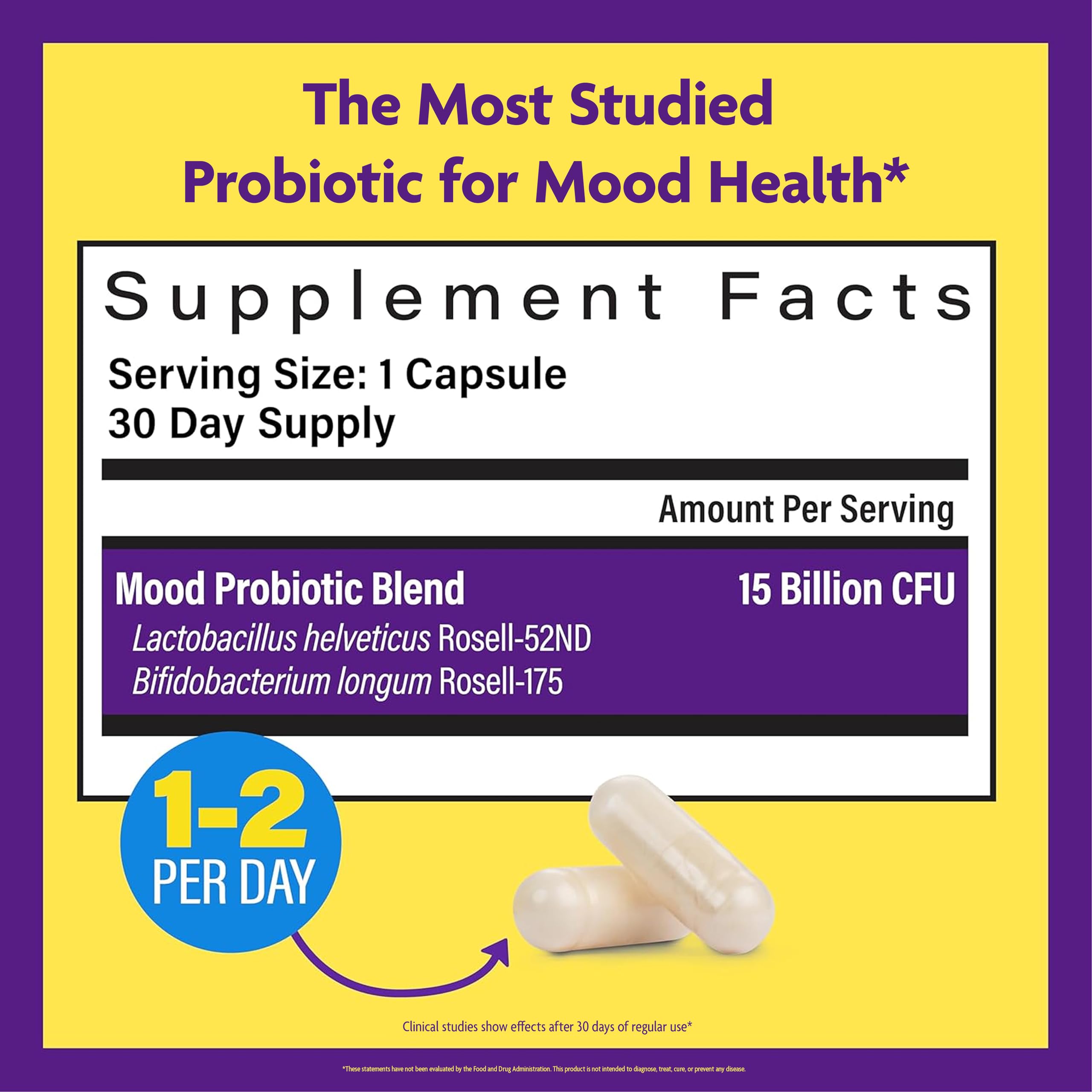 InnovixLabs Mood Probiotic - etiquette lisible sur les souches et le dosage.