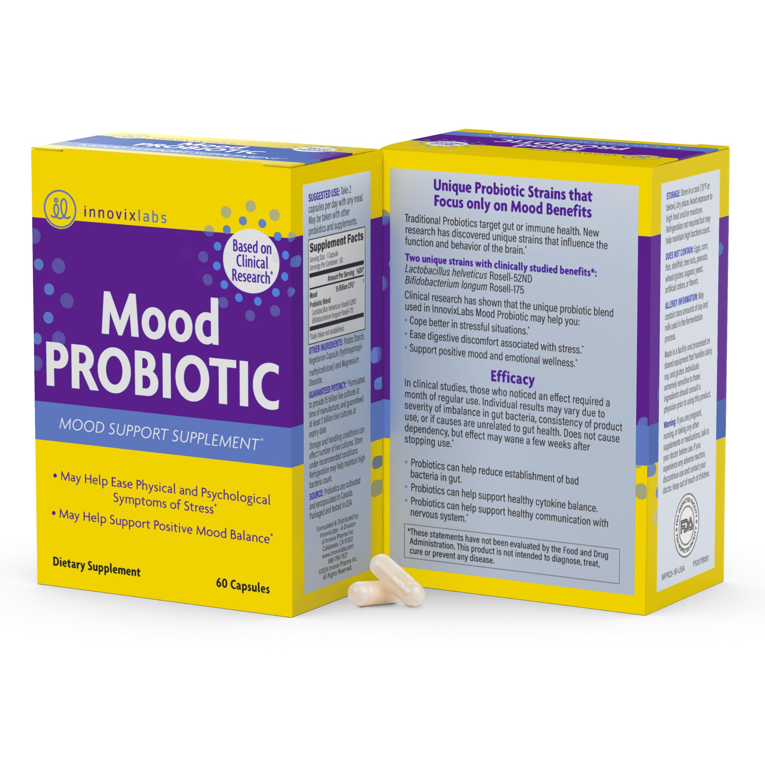 InnovixLabs Mood Probiotic - fabrication au Canada et contrôle qualité américain.