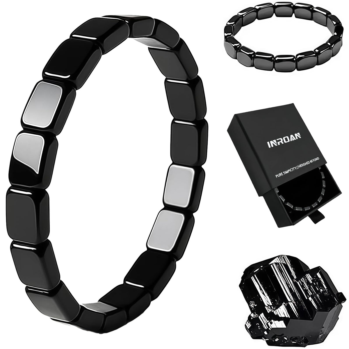 INROAN bracelet hématite homme, vue générale, élégance et stabilité.