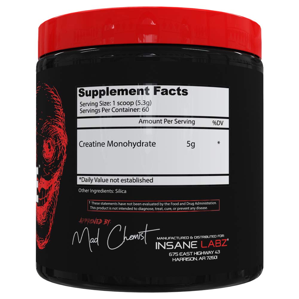 Insane Labz Créatine Monohydrate, mélange facile dans l'eau, pour votre séance d'entraînement.