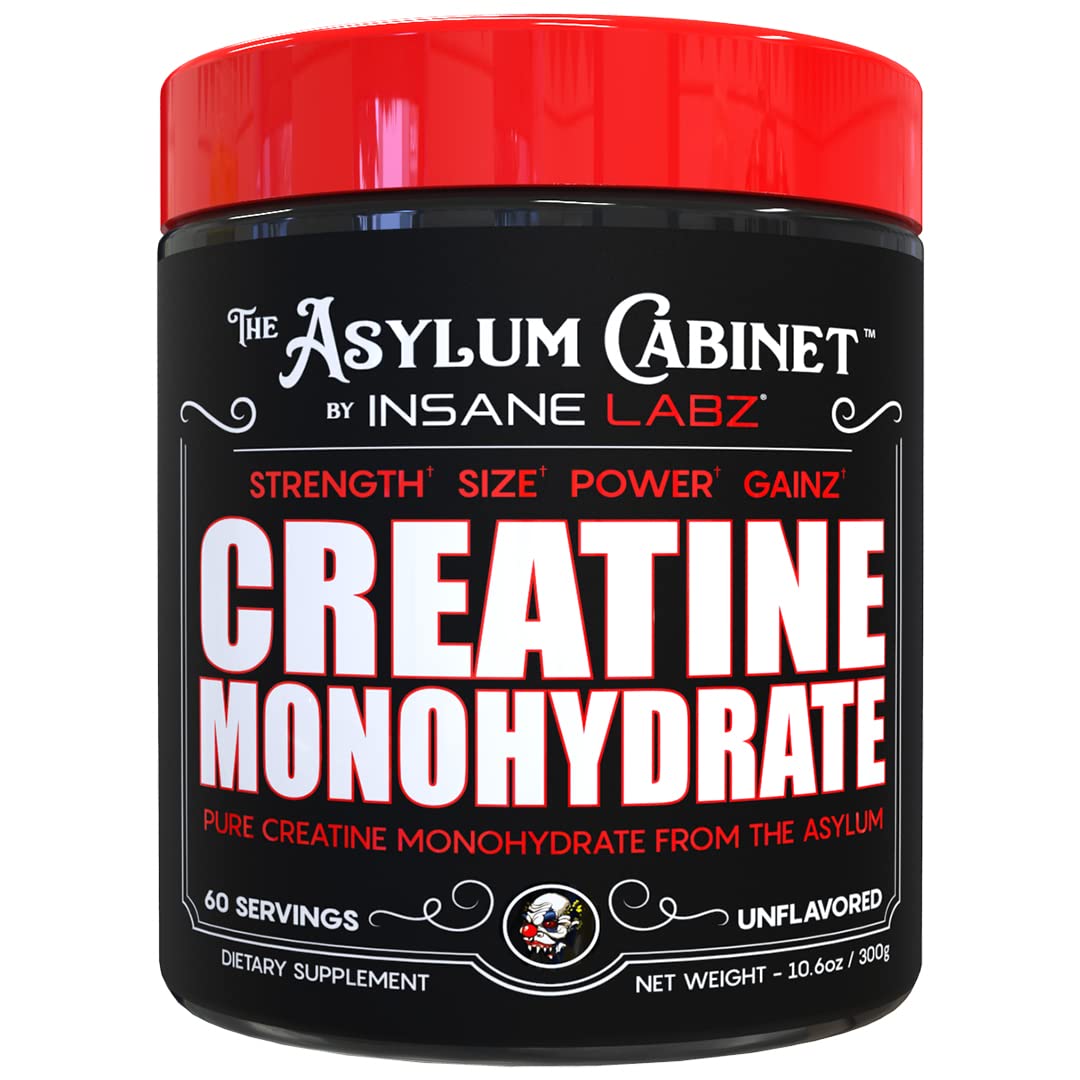 Insane Labz Créatine Monohydrate en poudre sans goût, utile pour soutenir la performance.