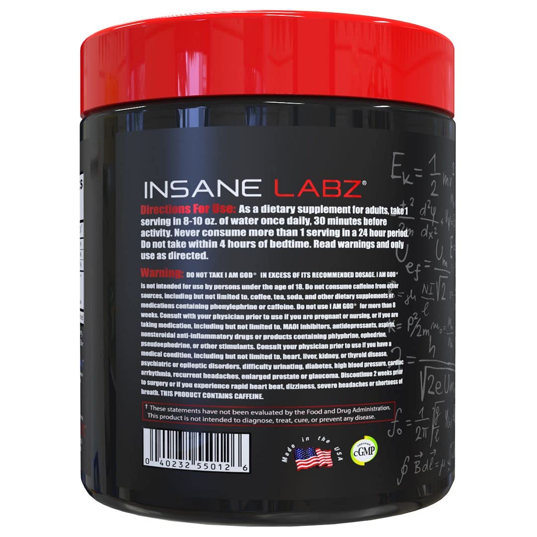 Insane Labz I am God Pre Workout – cuillere-dose pratique pour dosage précis et progression.