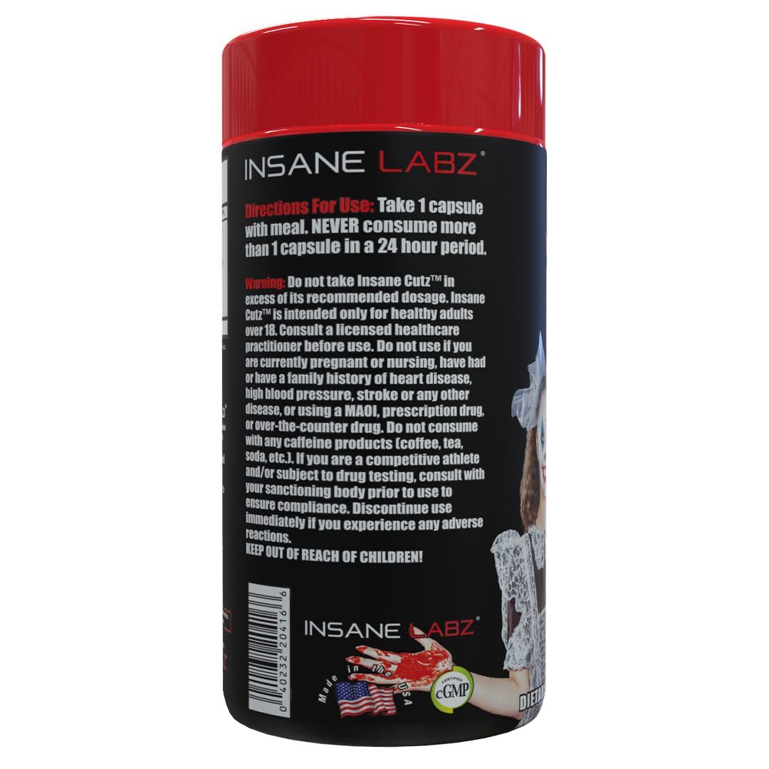 Capsules noires et rouges d'Insane Cutz faciles à prendre pour soutenir le métabolisme.