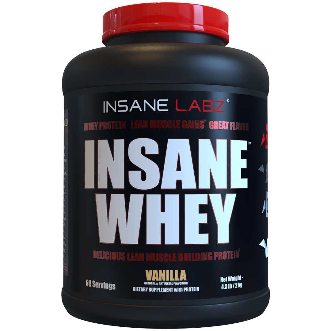 Insane Labz Insane Whey: boîte et étiquette, protéine post-entraînement pratique.
