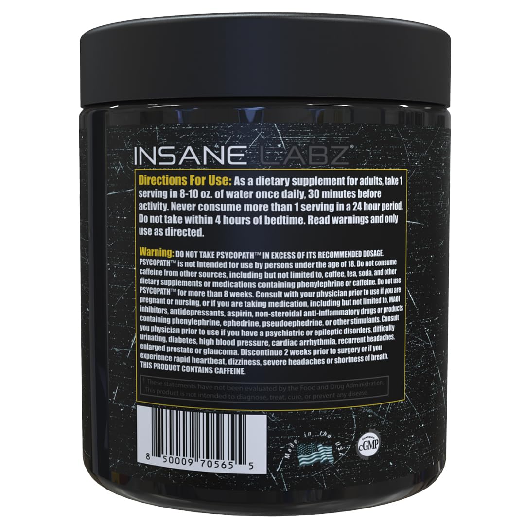 Étiquette ingrédients Psychopath: Panax, Rhodiola, Rauwolfia, soutien stimulant.