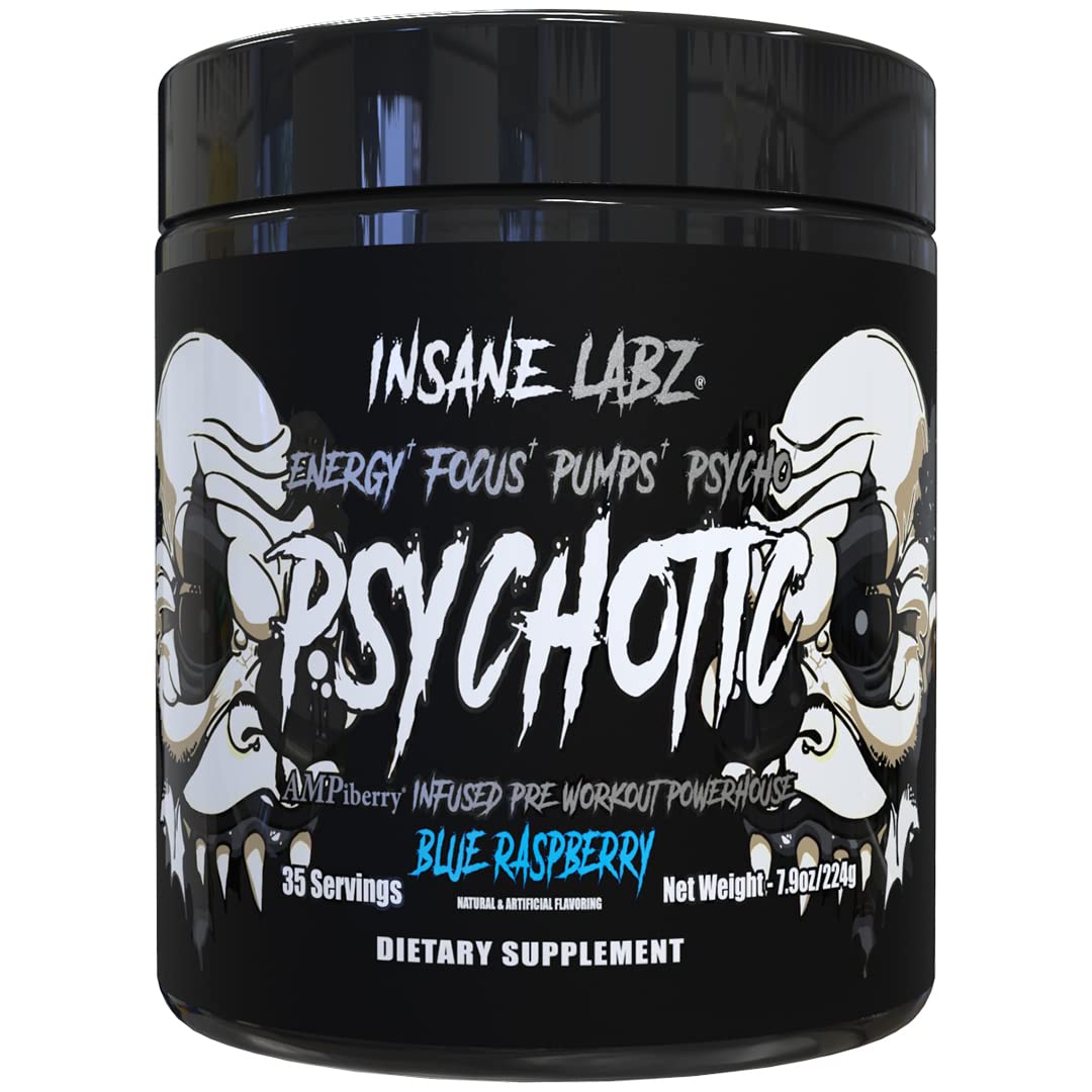 Insane Labz Psychotic Black Edition poudre pré-entraînement puissante et durable.