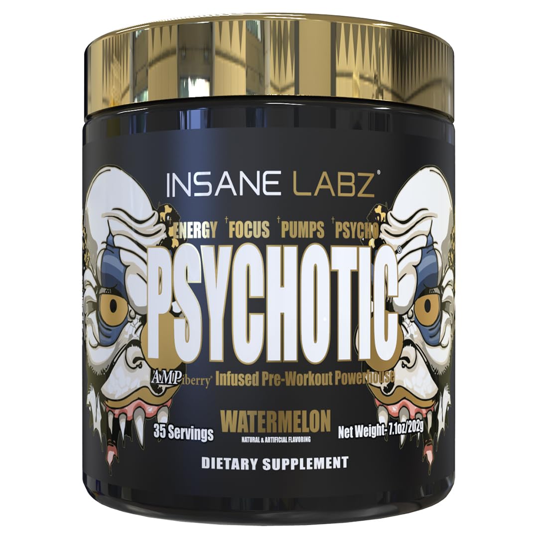 Insane Labz Psychotic Gold – boîte prête pour l'entraînement, énergie et concentration potentielles.