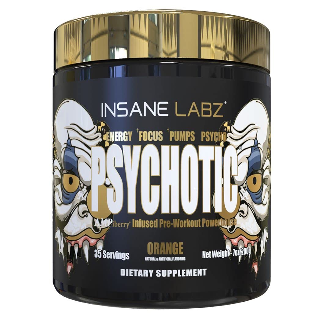 Insane Labz Psychotic Gold — bouteille pré-entraînement pour énergie soutenue.