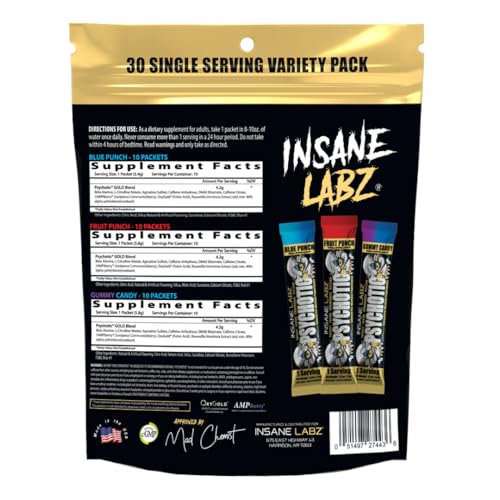 Insane Labz Psychotic Gold, dosage rapide facilitant l’utilisation avant l’effort.