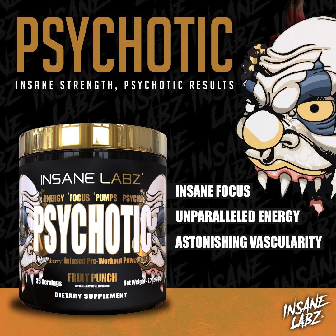 Insane Labz Psychotic Gold, shaker prêt à mélanger pour une énergie durable pendant l’effort.