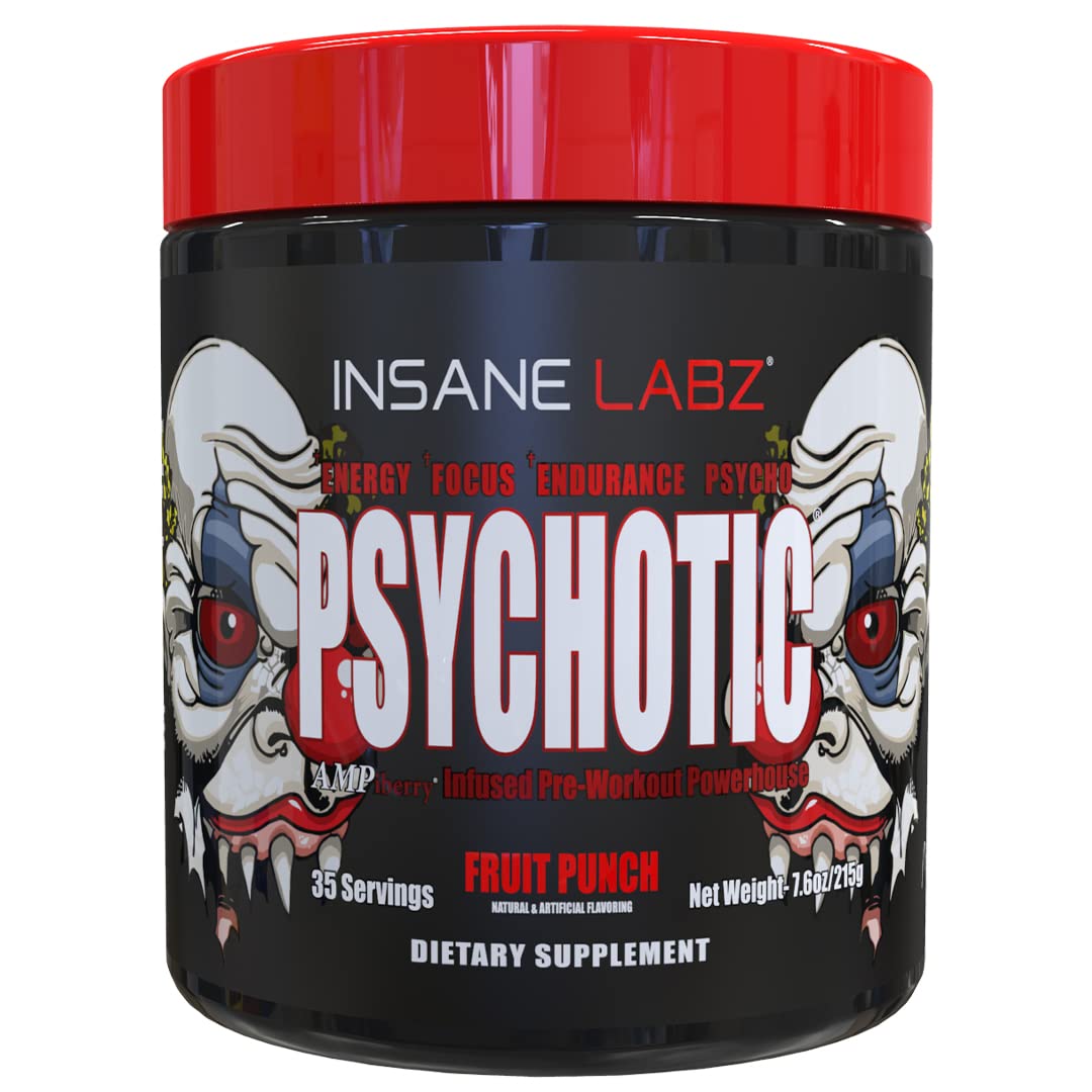 Insane Labz Psychotic - poudre pré-entraînement, énergie soutenue pour les séances intenses.