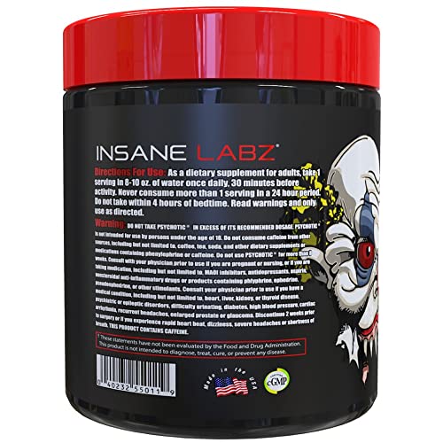 Poudre Insane Labz Psychotic prête à être mélangée, texture fine et facile à dissoudre.