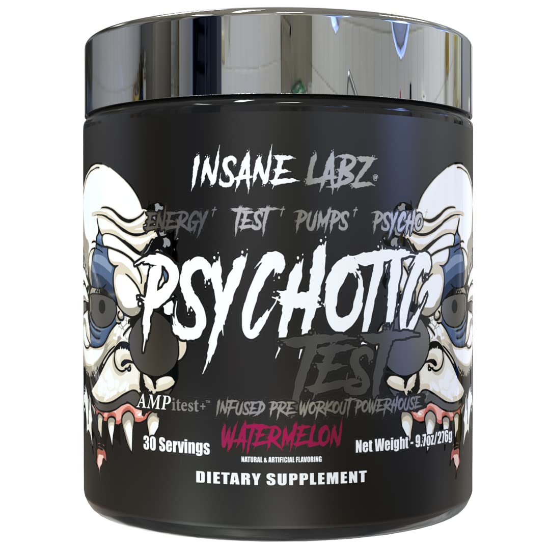 Insane Labz Psychotic Test, poudre pré-entraînement, énergie instantanée et endurance accrue.