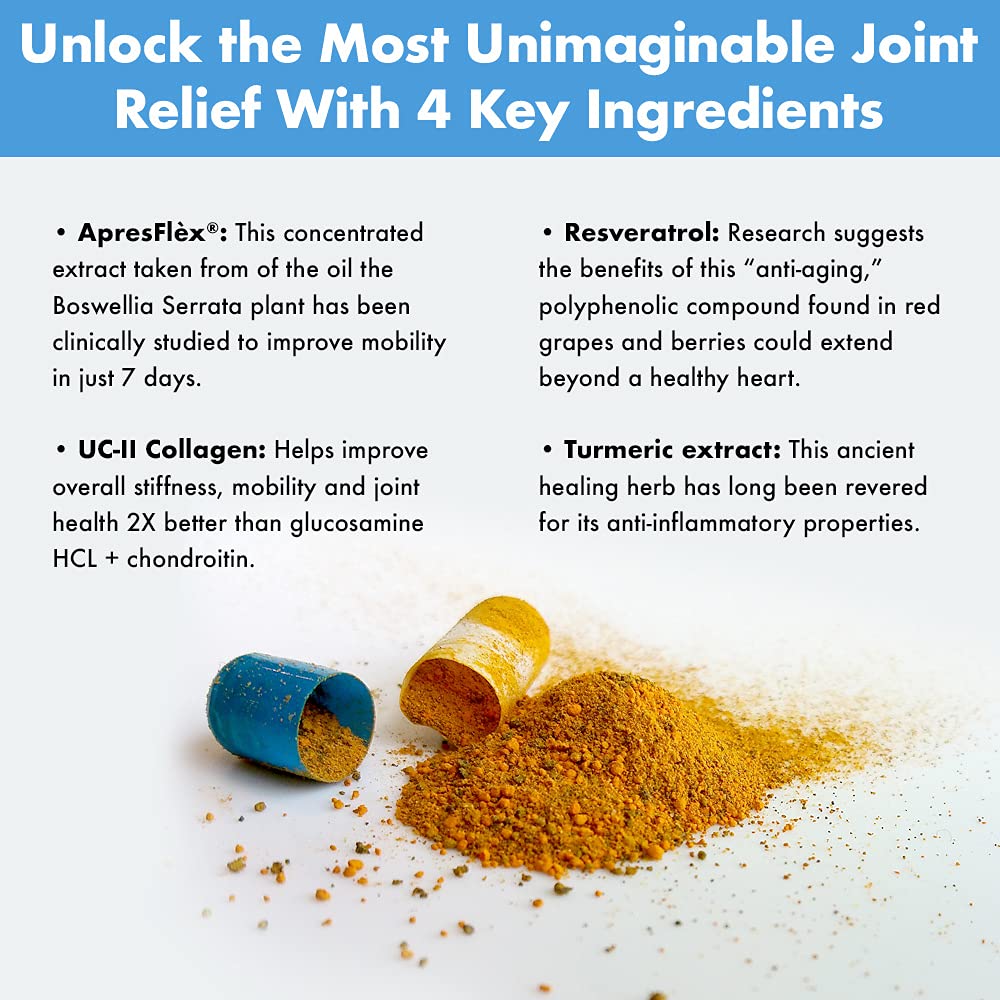Instaflex Advanced composition-ingredients: UC-II collagène et extraits de curcuma et résvératrol.