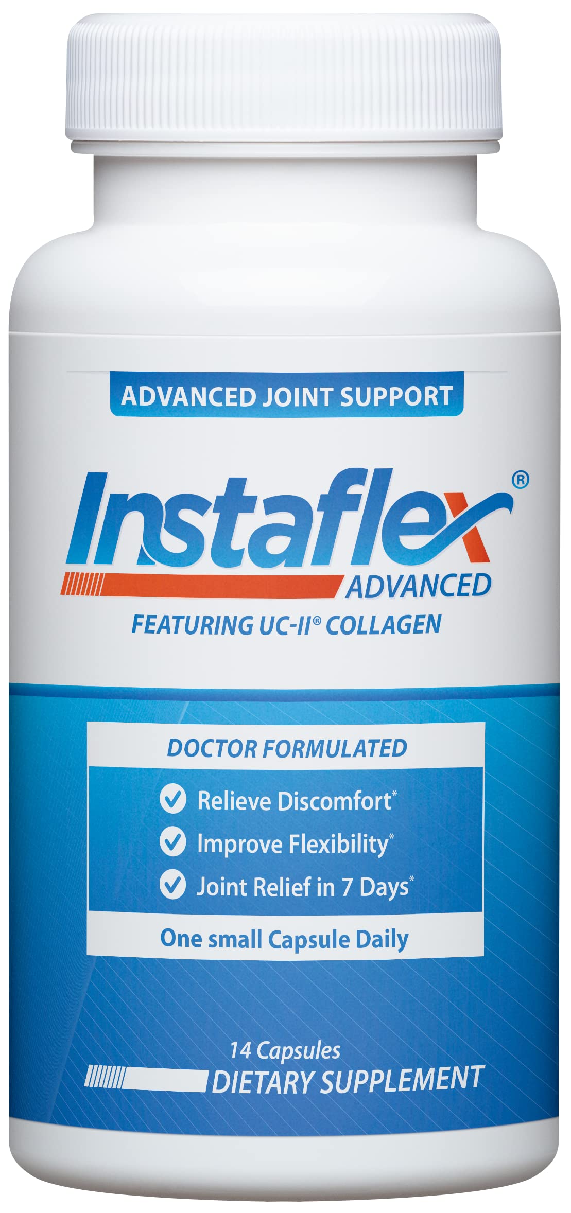 Instaflex Advanced bouteille montrant le flacon pour le soutien articulaire quotidien.