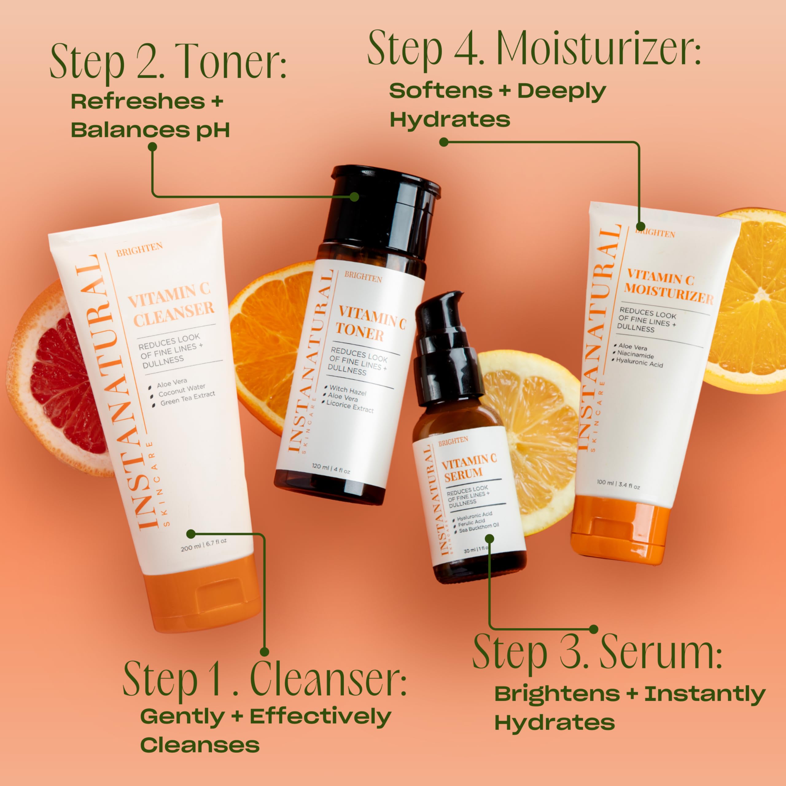 InstaNatural sérum vitamine C emballage compact, idéal pour le voyage