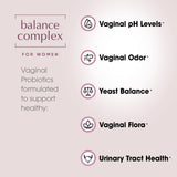 Balance Complex: liste d'ingrédients probiotiques et nutriments pour la flore intime.