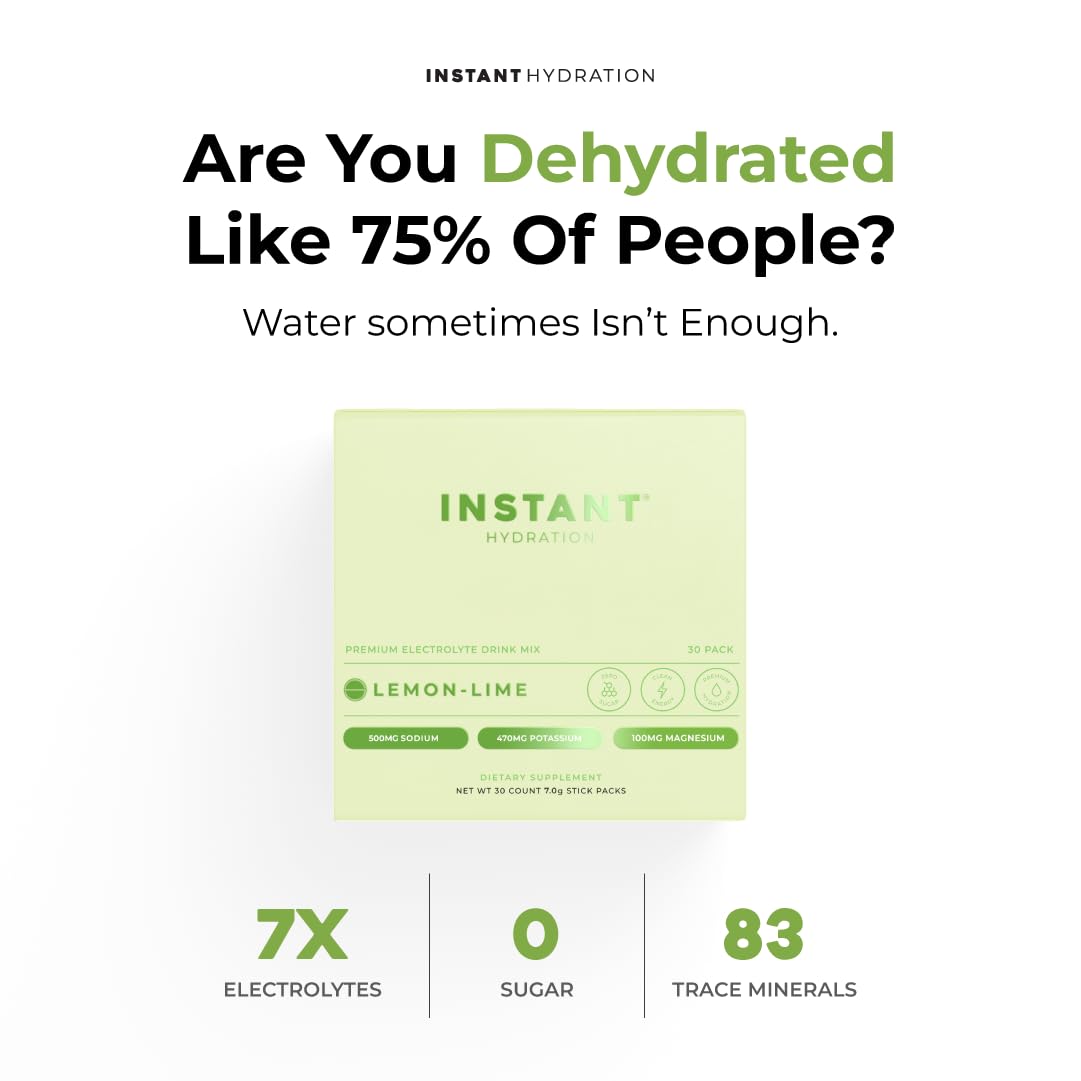 Instant Hydration sachet lemon-lime, préparation pratique sans sucre ajouté.