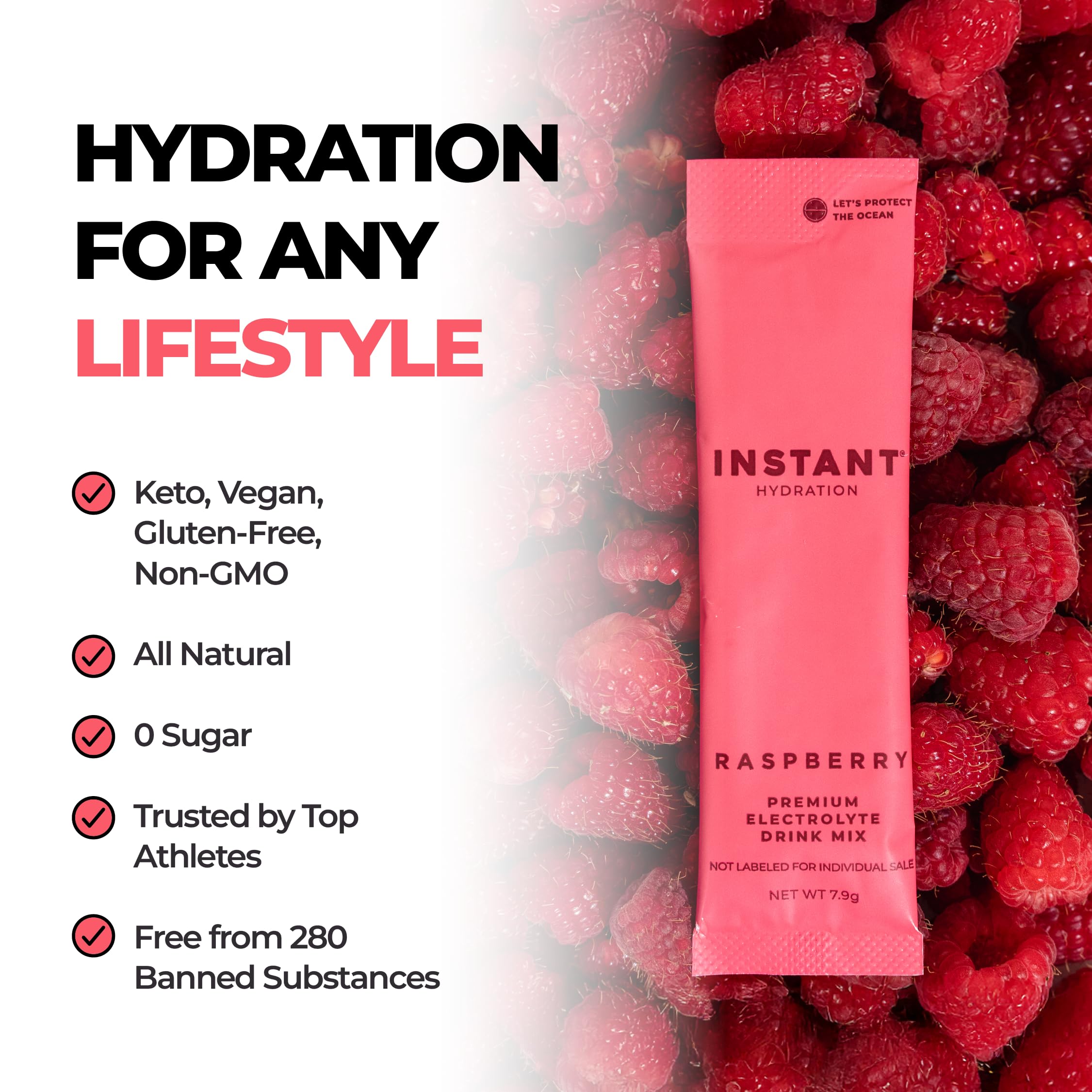 Instant Hydration Framboise – étiquette claire et ingrédients sans allergènes