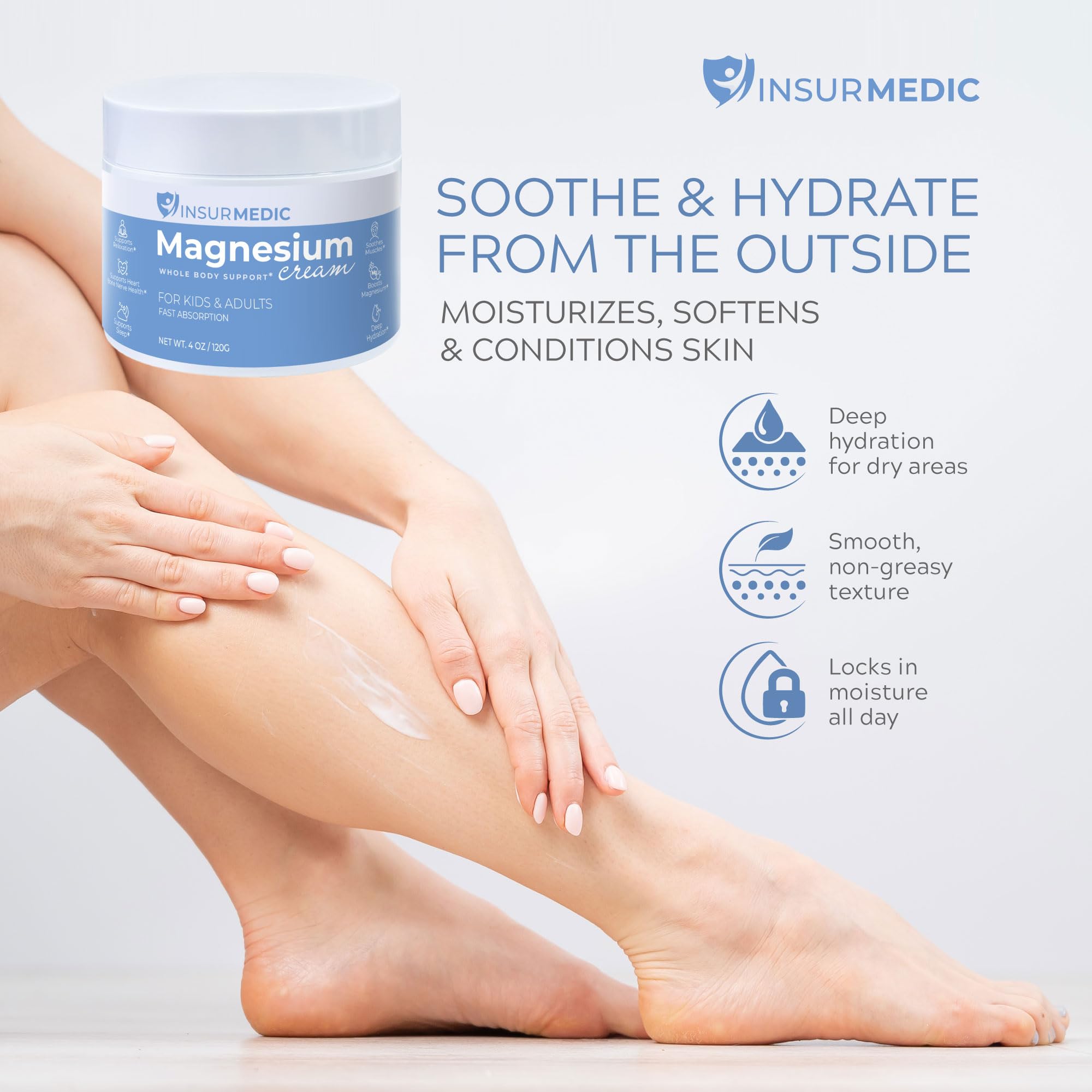 Texture non grasse d’InsurMedic Crème Magnésium qui pénètre rapidement la peau.