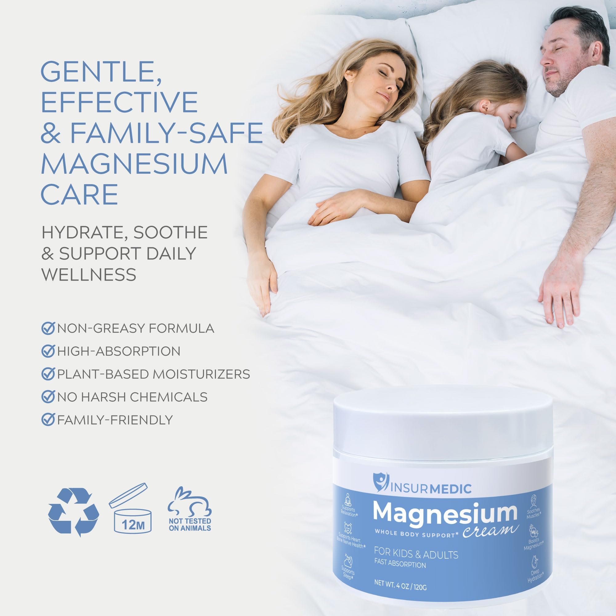Utilisation familiale avec enfants et adultes grâce à la formule douce d’InsurMedic Crème Magnésium.