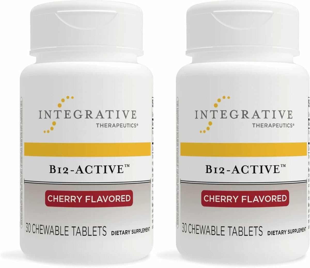 Intégrative Therapeutics B12 Active, bouteille de comprimés cerise, soutien potentiel pour l'énergie au quotidien.