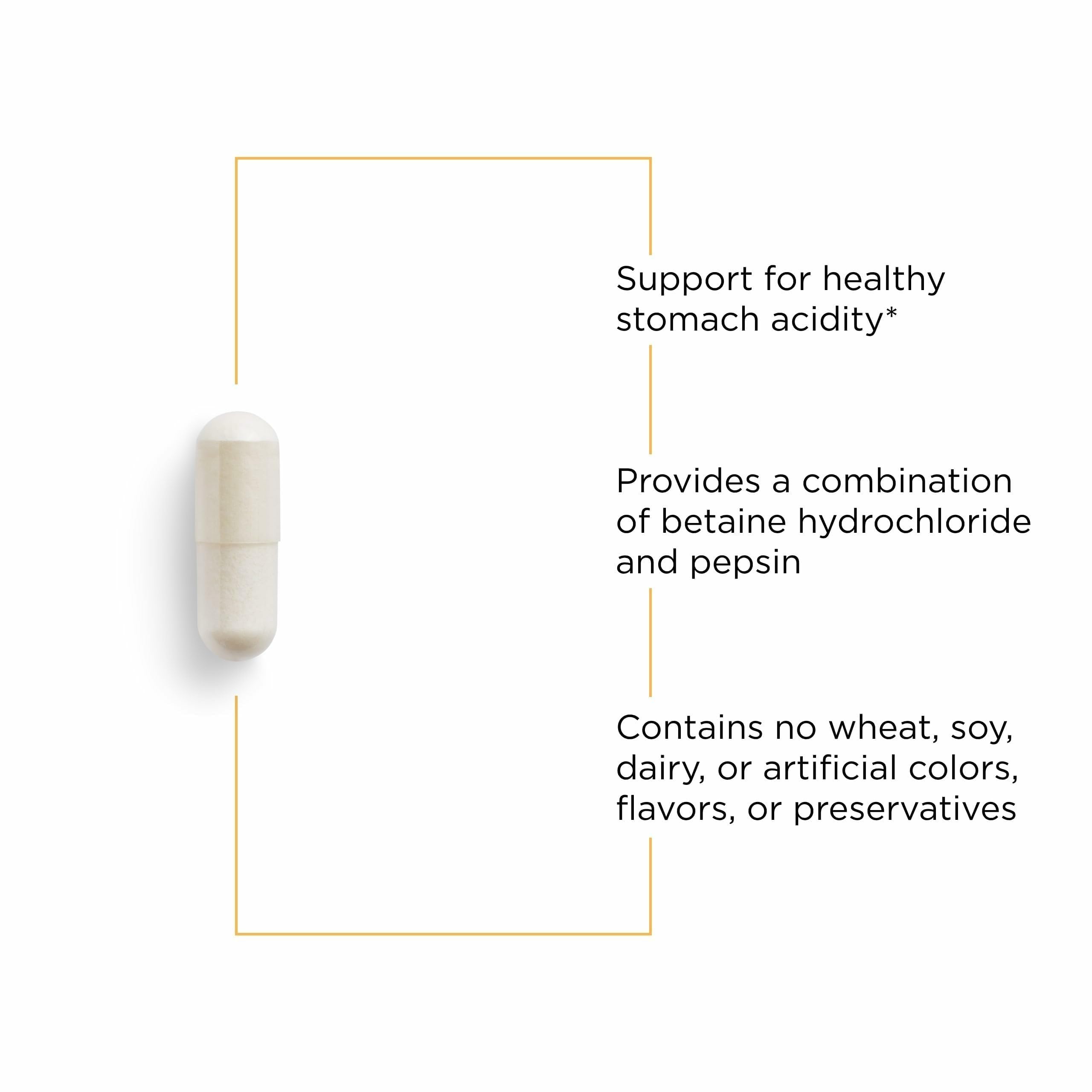 Étiquette Integrative Therapeutics Betaine HCl affichant le nom du produit