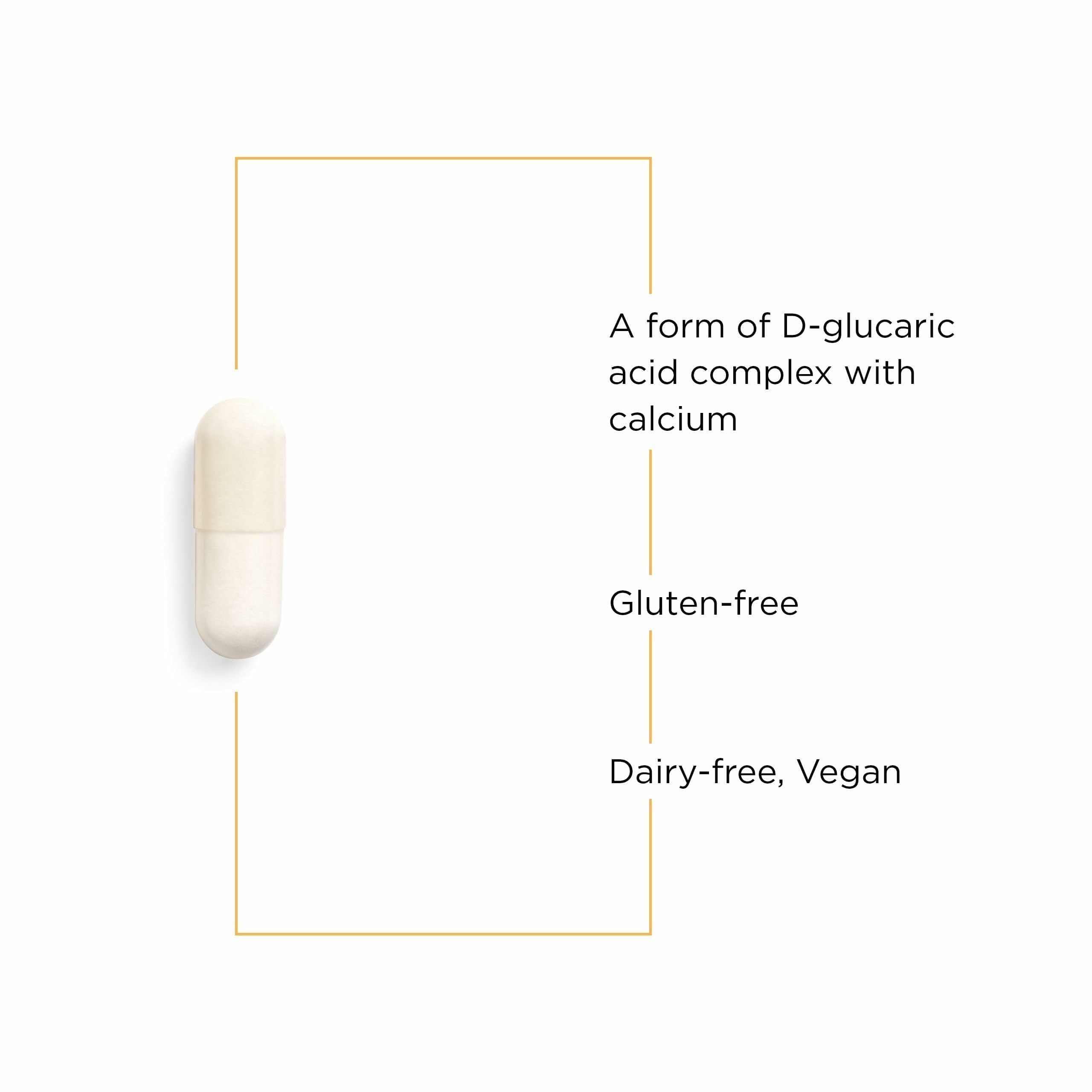 Integrative Therapeutics Calcium D-Glucarate, étiquette claire sur la bouteille, informations essentielles.