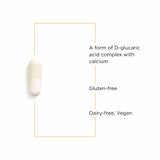 Integrative Therapeutics Calcium D-Glucarate, étiquette claire sur la bouteille, informations essentielles.