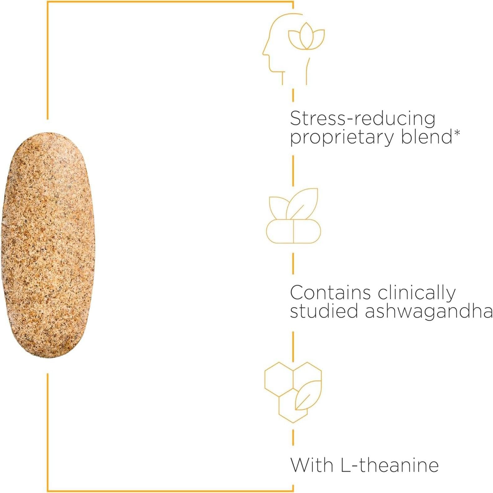 Ashwagandha et L-Theanine dans la formule, intégrés pour un apaisement potentiel.