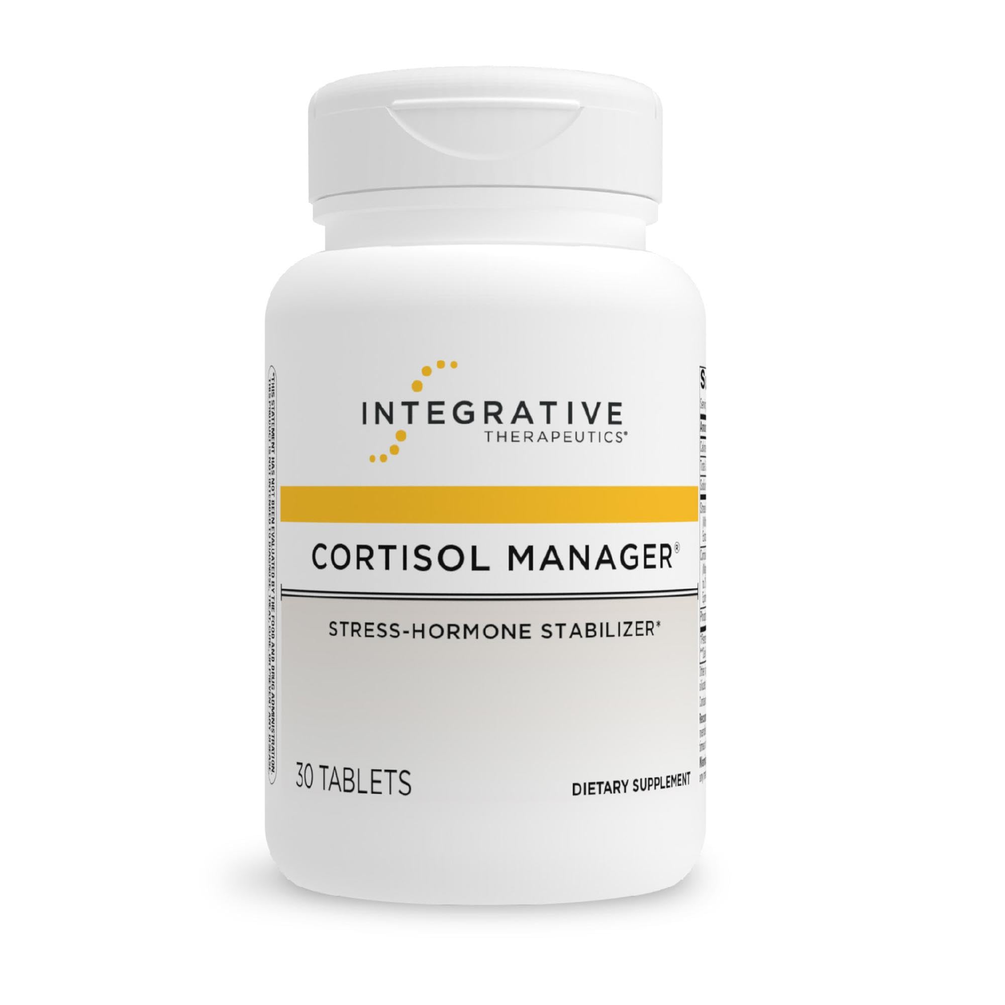 Integrative Therapeutics Cortisol Manager sur la bouteille, soutien potentiel à l’équilibre du stress.