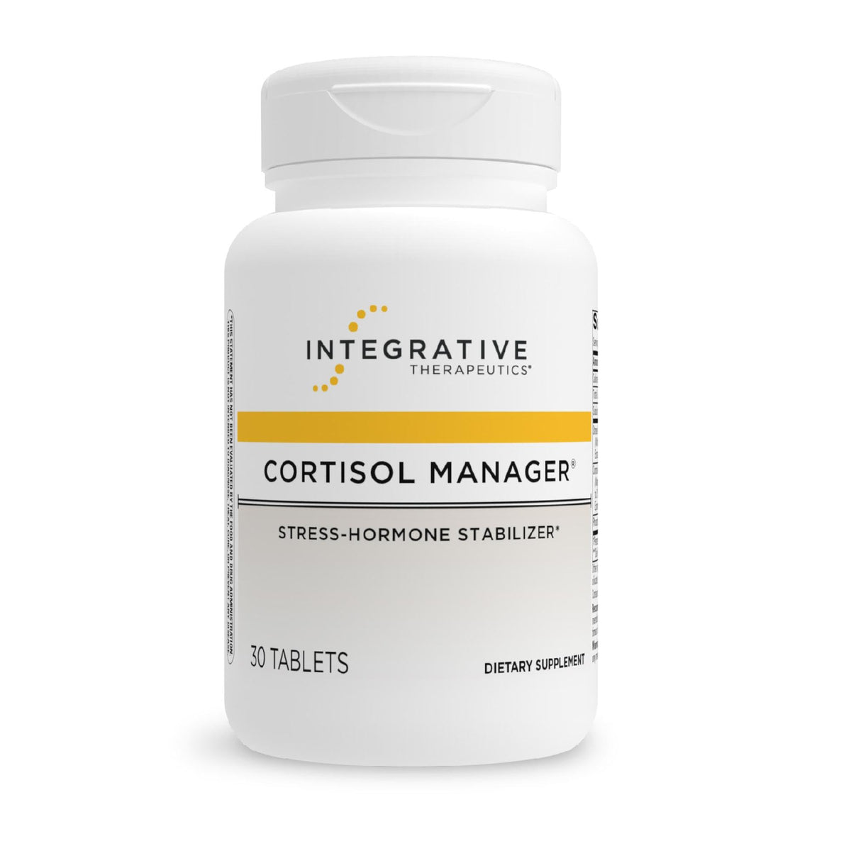 Integrative Therapeutics Cortisol Manager sur la bouteille, soutien potentiel à l’équilibre du stress.