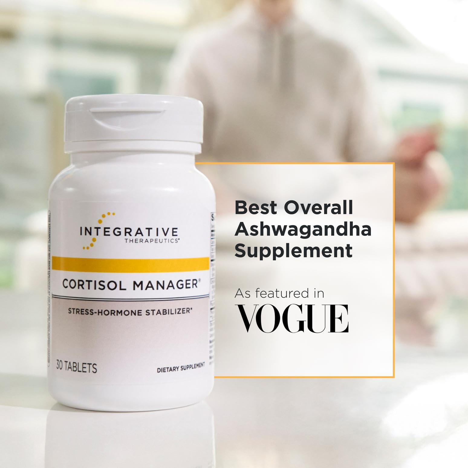 Tablettes Integrative Therapeutics Cortisol Manager prêtes à avaler pour une soirée plus calme.