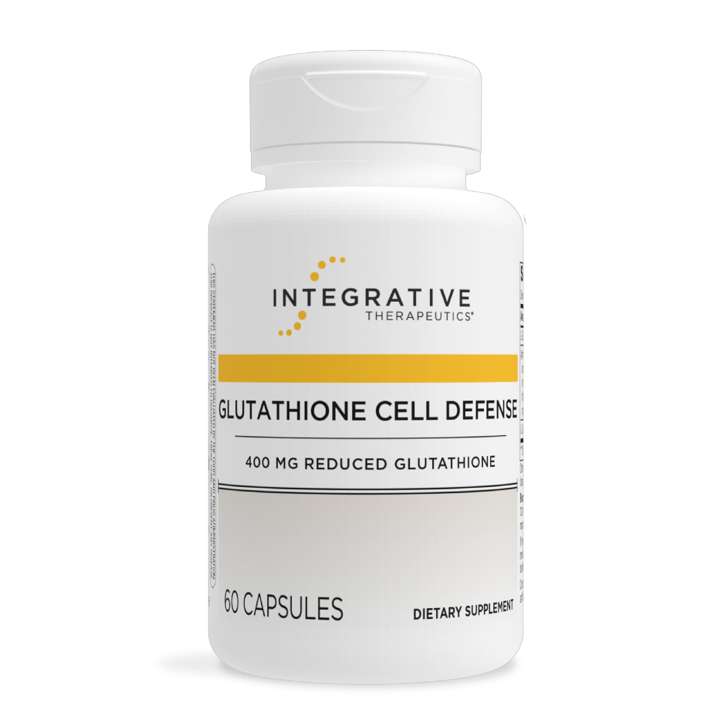 Integrative Therapeutics Glutathione Cell Defense – bouteille avec gélules faciles à prendre.