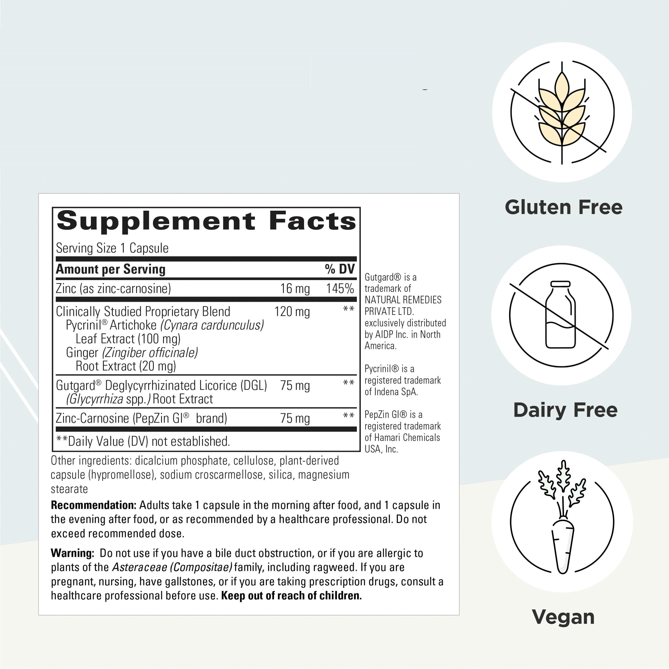Étiquette du produit Integrative Therapeutics Heartburn Advantage affichée.