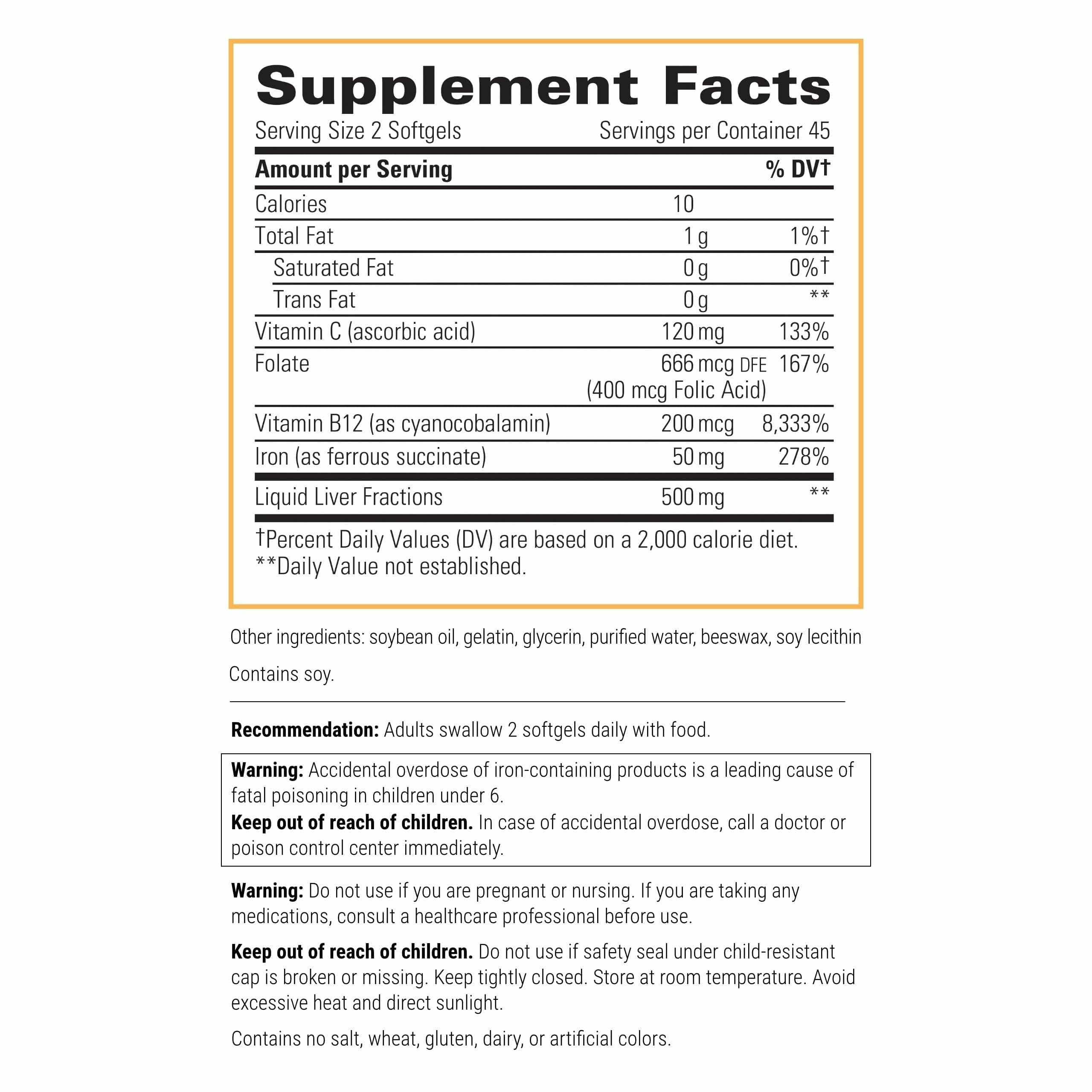 Iron Complex d'Integrative Therapeutics : capsules, aperçu de la texture douce.