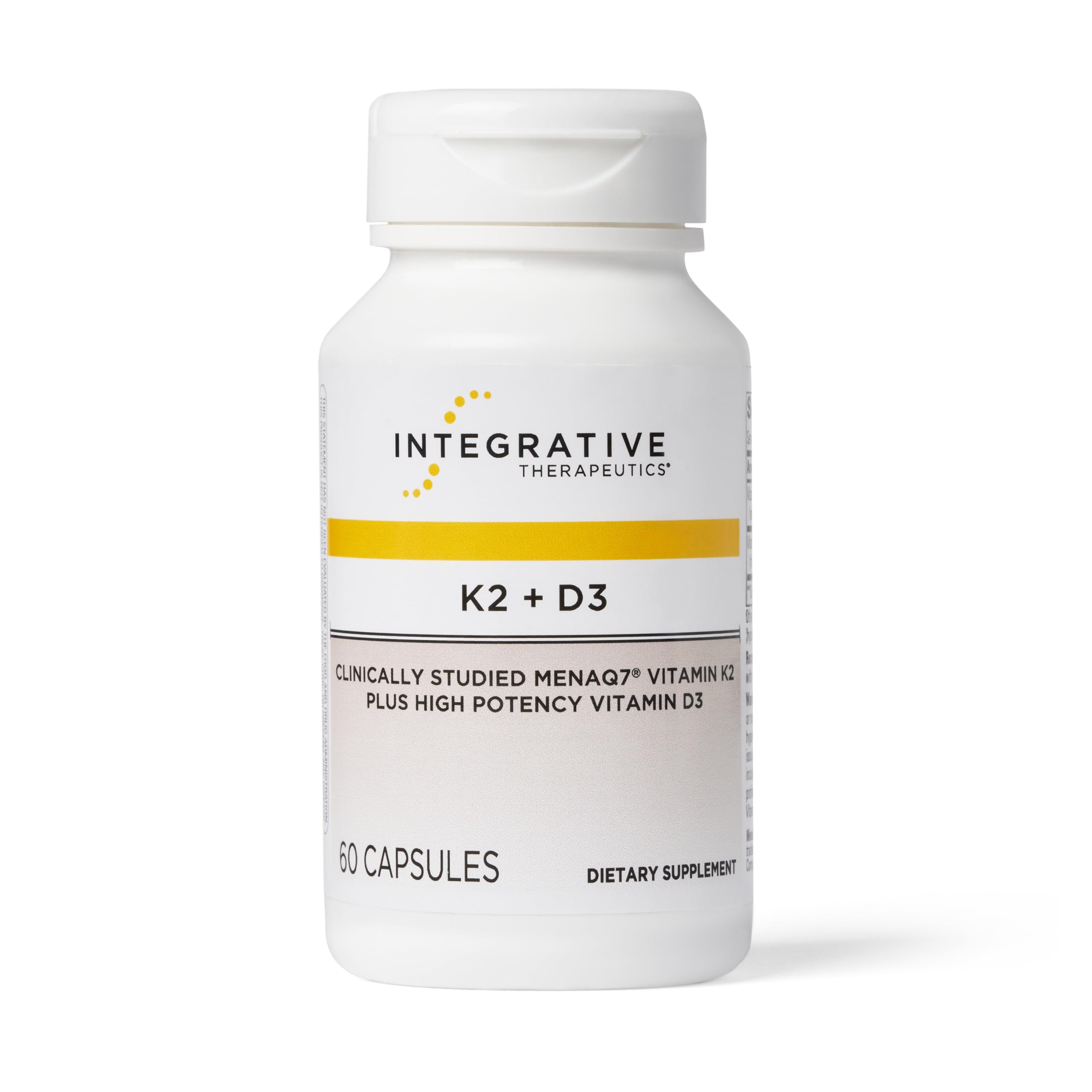 Bouteille Integrative Therapeutics K2+D3 prête pour l’utilisation quotidienne et le soutien osseux.