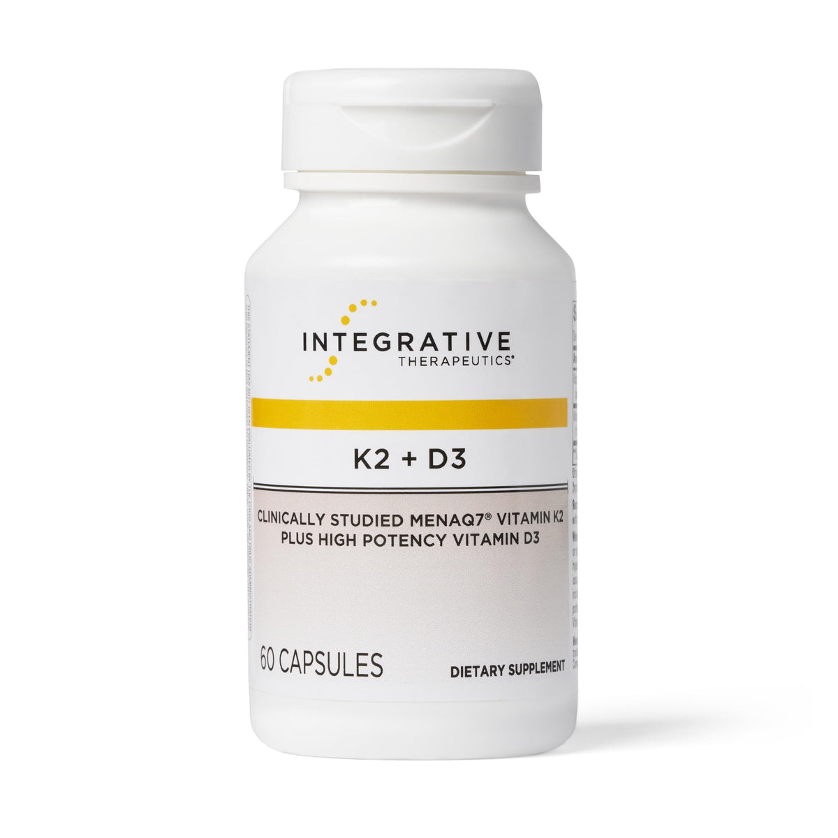Bouteille Integrative Therapeutics K2+D3 prête pour l’utilisation quotidienne et le soutien osseux.