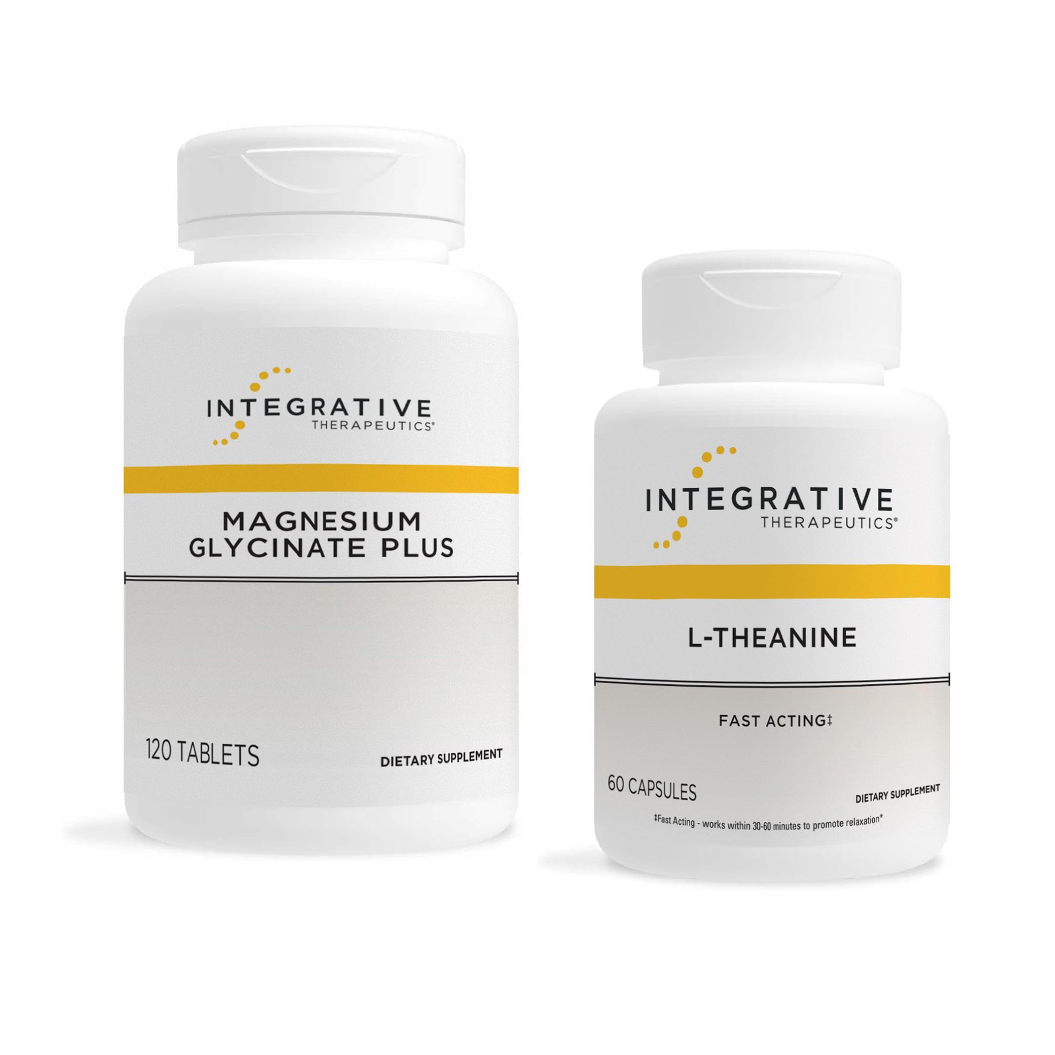 Integrative Therapeutics L-Theanine, bouteille vue, détente légère sans perte de vigilance.