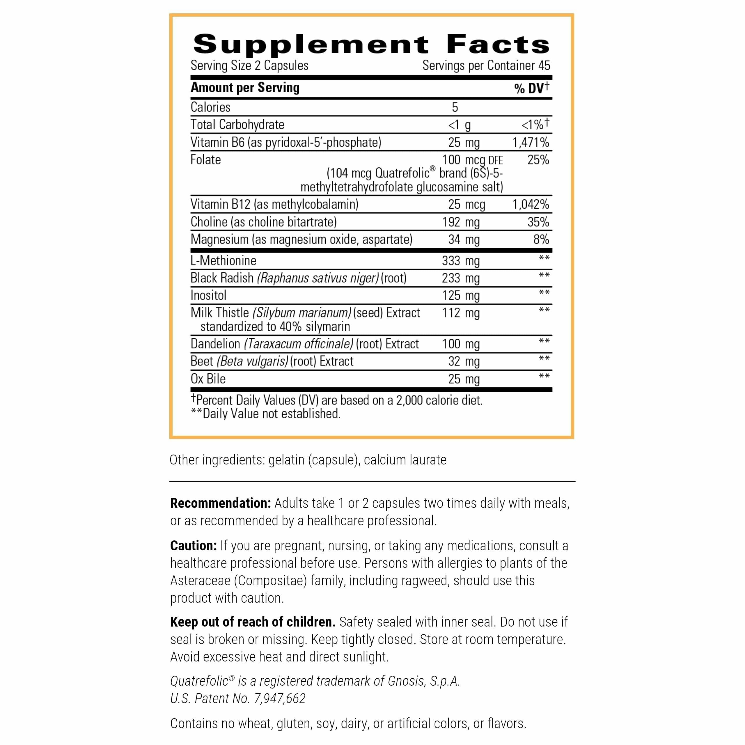 Lipotropic Complex Integrative Therapeutics – etiquette: ingrédients clés visibles