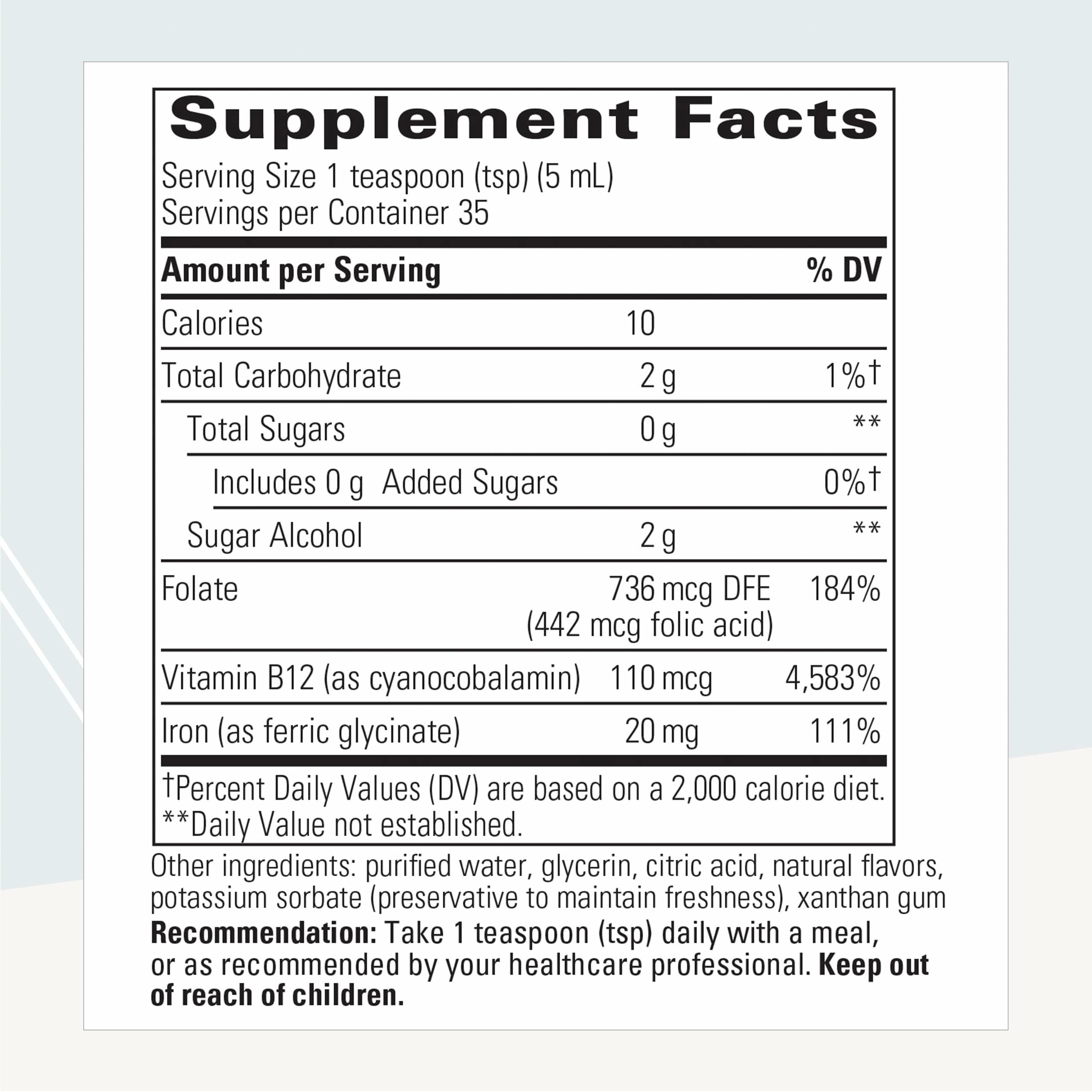 Integrative Therapeutics Liquid Iron – étiquette lisible et vérification simple.