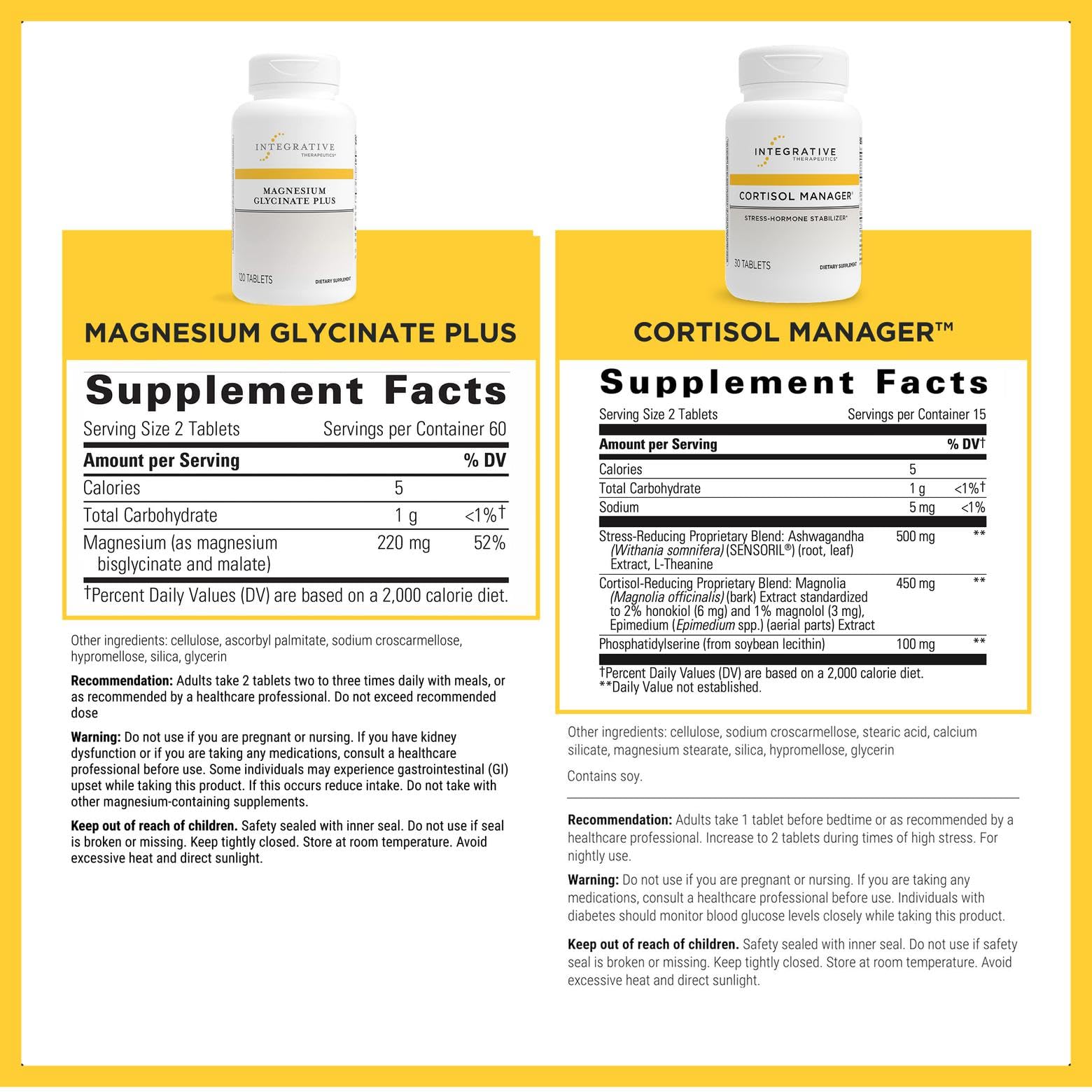  Magnesium Glycinate Plus Integrative Therapeutics – comprimés faciles à intégrer dans votre routine.