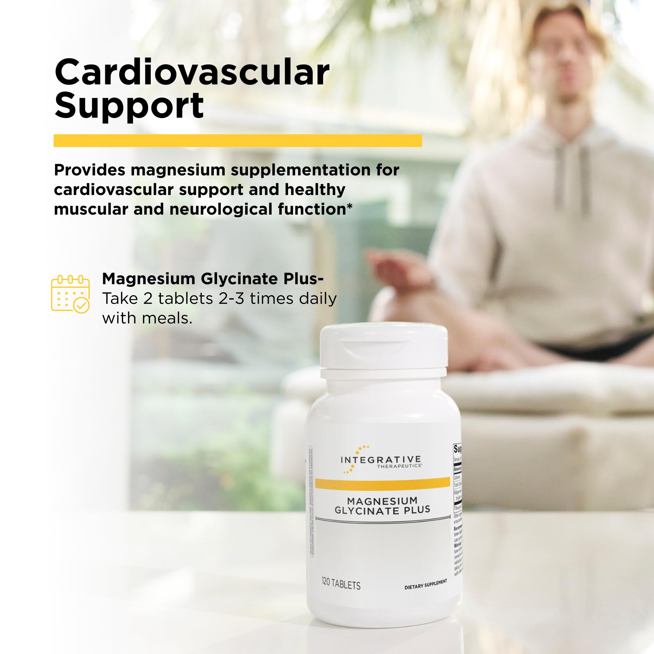 Integrative Therapeutics Magnésium Glycinate Plus — étiquette; formulation sans gluten ni lactose