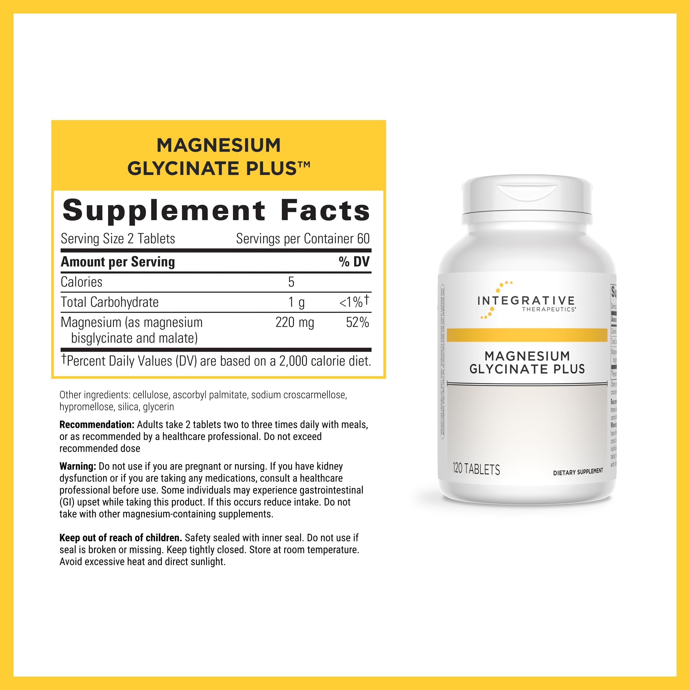 Integrative Therapeutics Magnésium Glycinate Plus — tablettes; apport en magnésium utile pour l’organisme