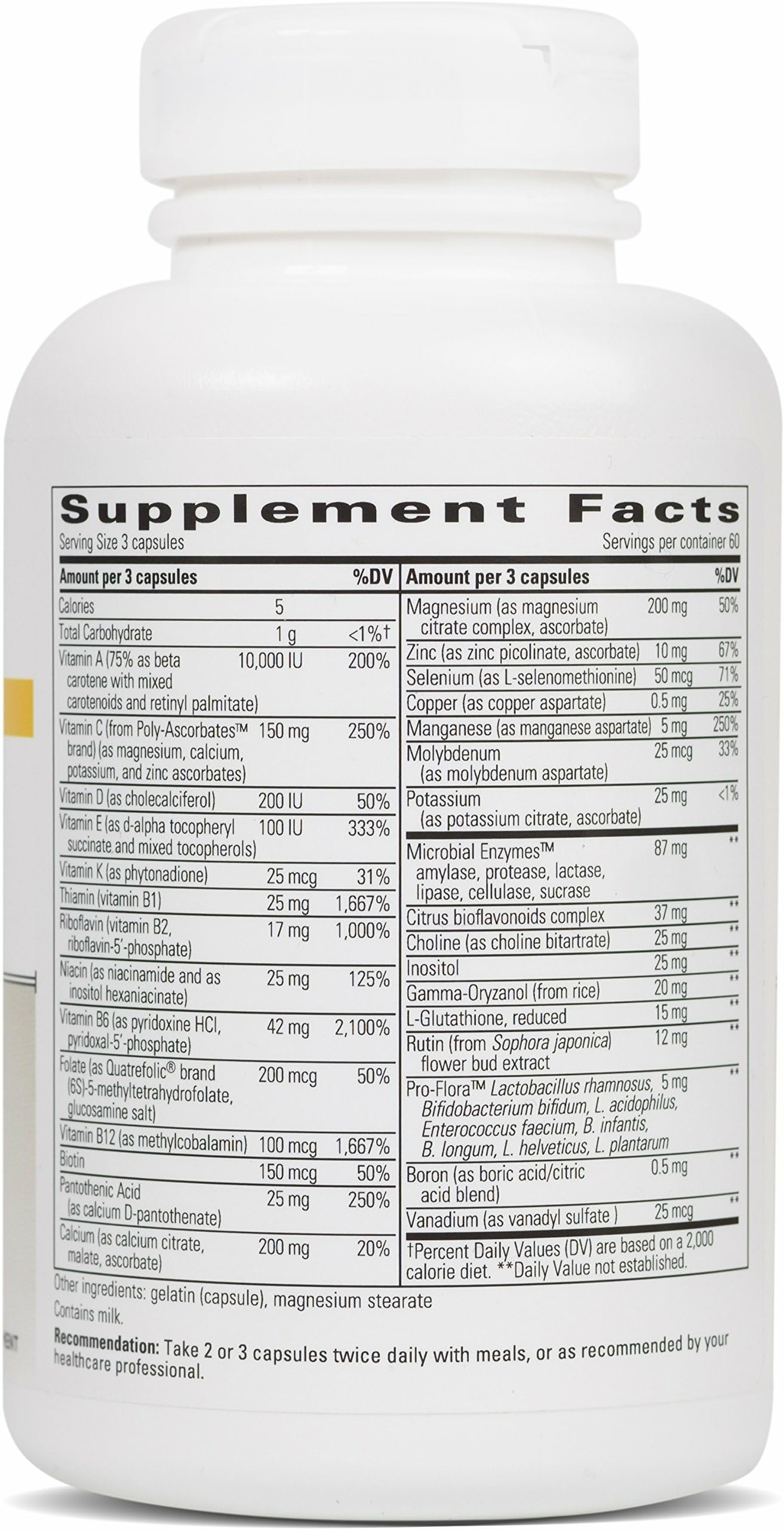 NutriVitamin Enzyme Complex d'Integrative Therapeutics — étiquette informative et nutriments