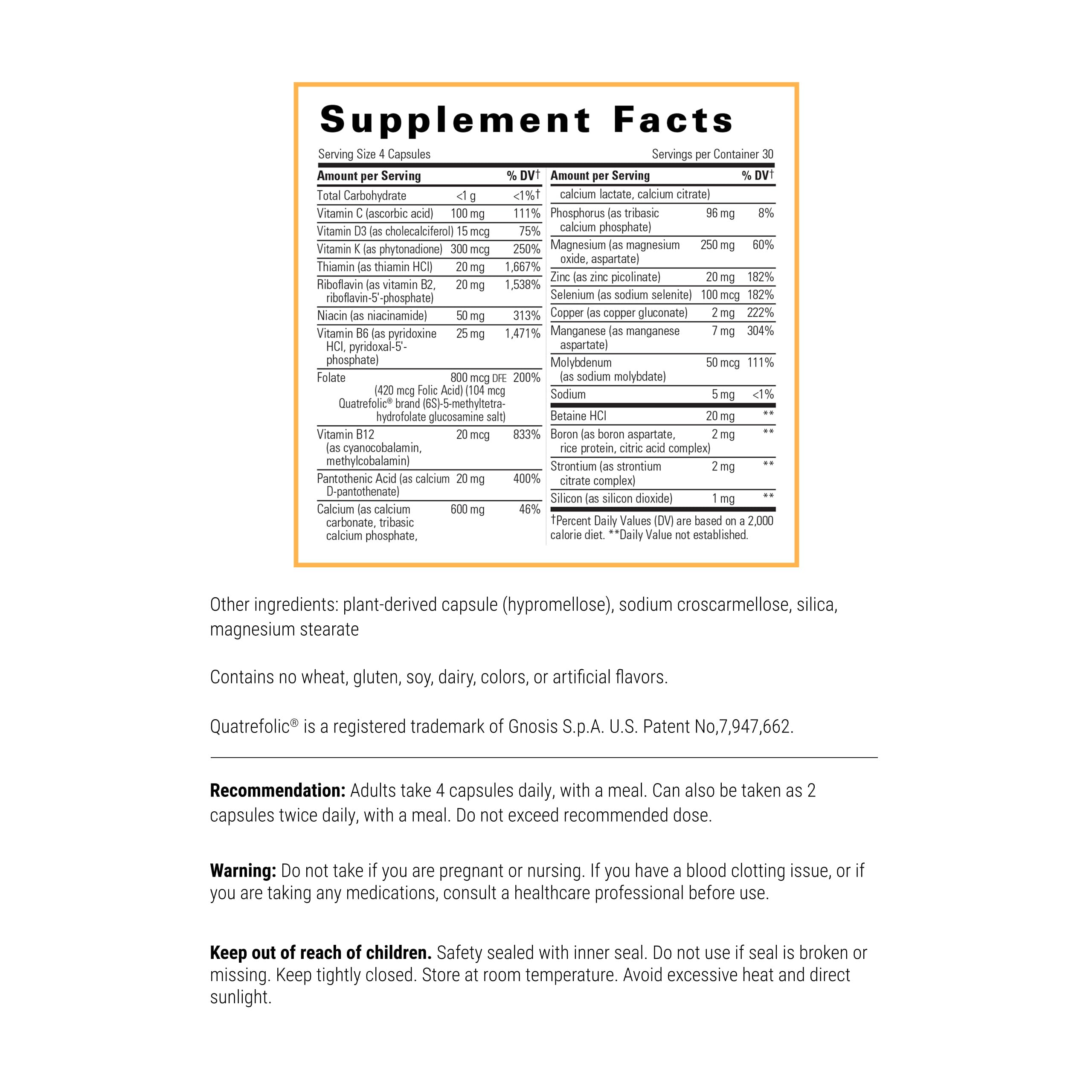 Capsules Osteoprime Forte sur fond neutre, formulation sans gluten ni produits laitiers.