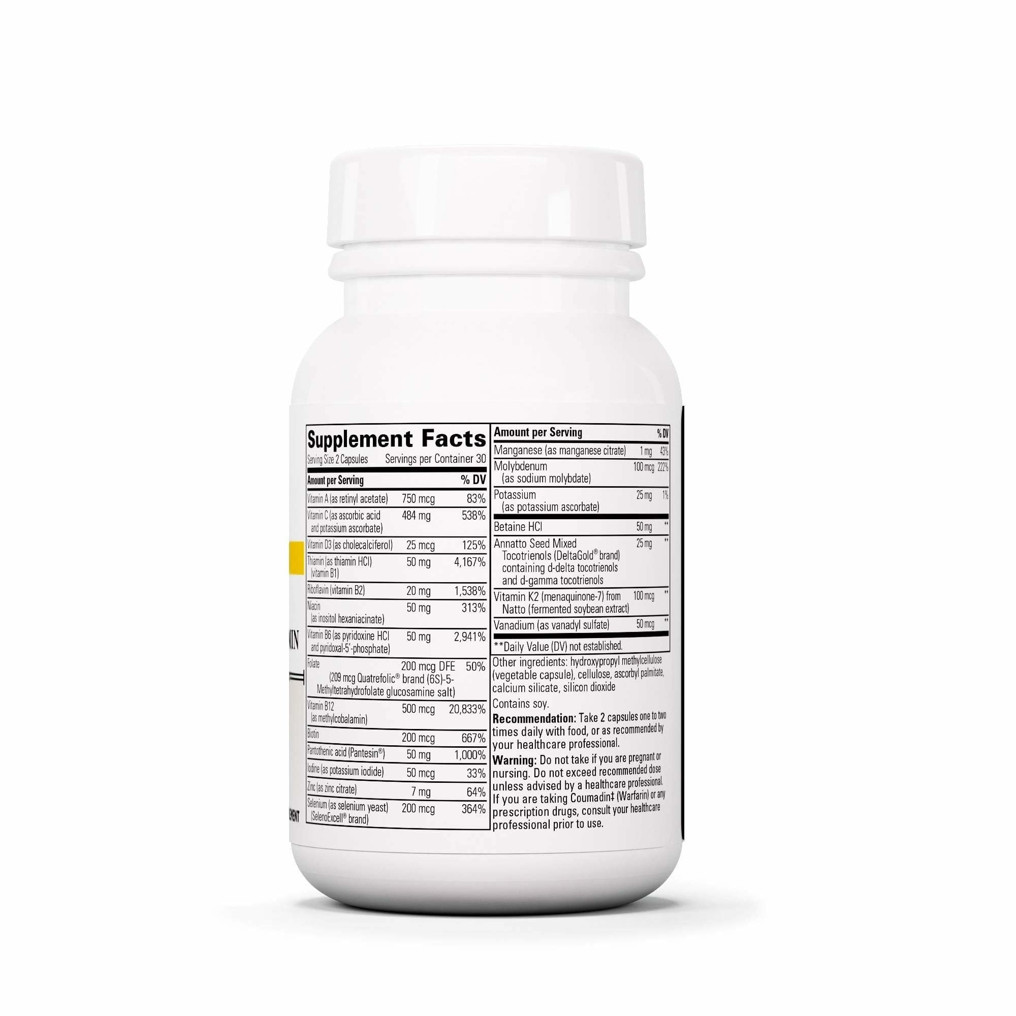 Etiquette ProThrivers — étiquette lisible présentant les vitamines et minéraux essentiels.