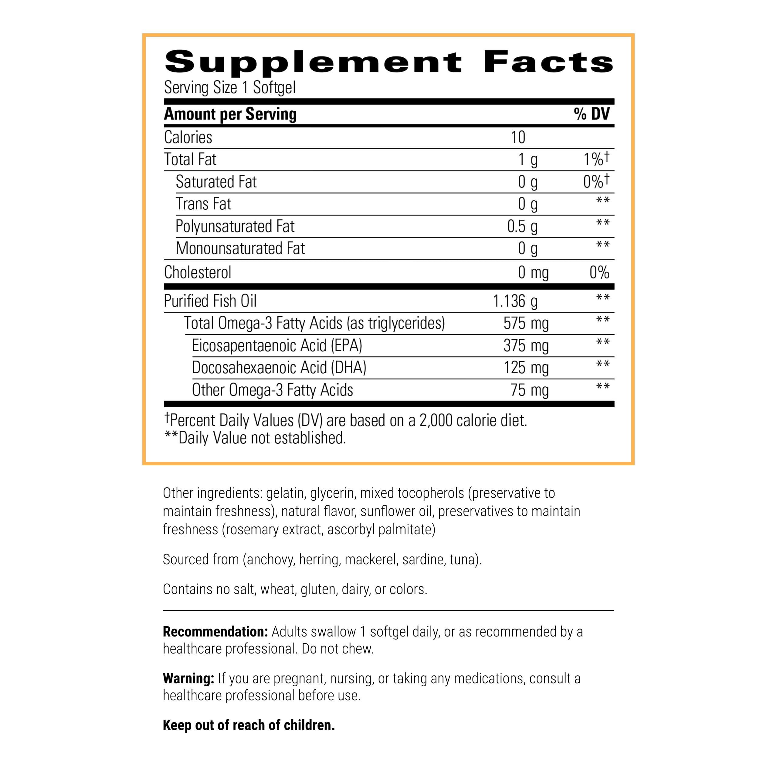 Integrative Therapeutics Pure Omega HP gelules; sans goût de poisson et sans gluten.