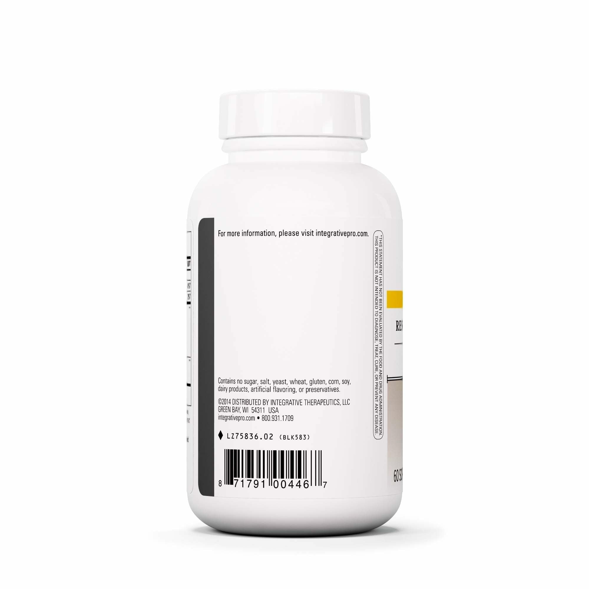 Integrative Therapeutics Resveratrol Ultra HP – Gelules softgel sans soja et sans gluten.